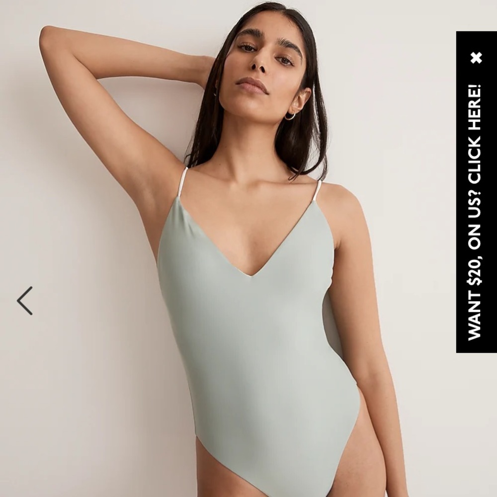 Madewell Sage Green V-Neck One Piece Swimsuit
